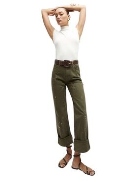 Veronica Beard Olive Green Straight-Leg Pants
